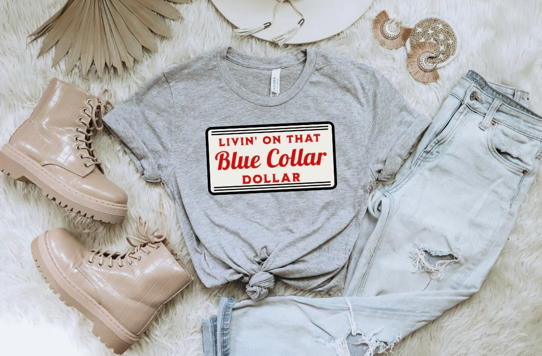 Blue Collar Dollar {Clear Film Screen Print Transfer} - ADULT 10.5x5.5