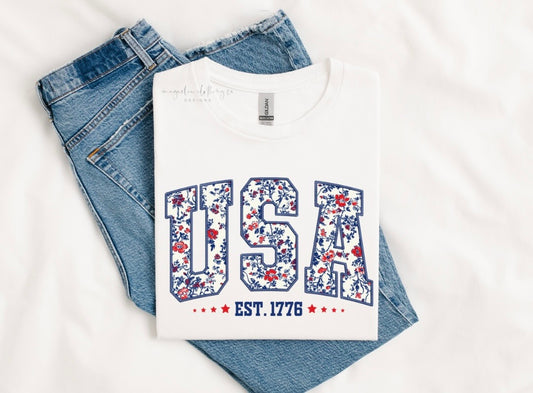 Floral USA {Clear Film Screen Print Transfer} - ADULT 10.5x7