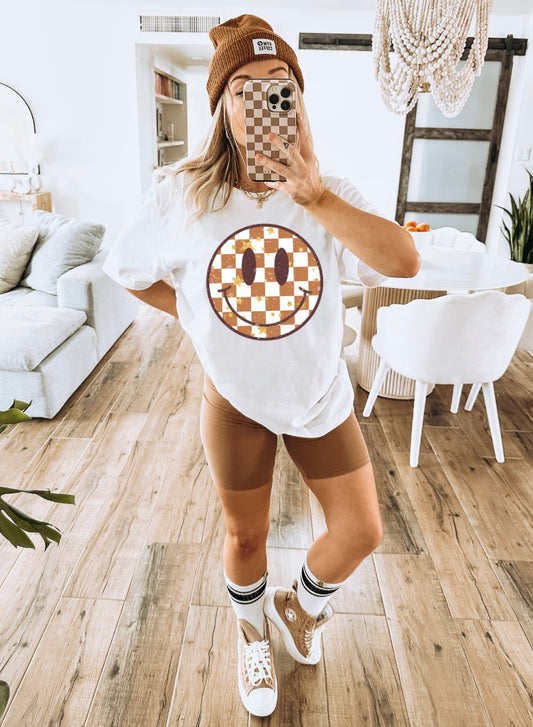 Checkered Boho Star Smiley Face {Clear Film Screen Print Transfer} - ADULT 10x10