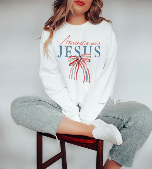America Needs Jesus {Clear Film Screen Print Transfer} - ADULT 10.5x9.5