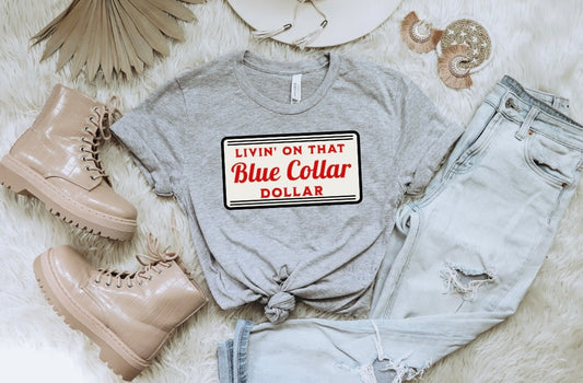Blue Collar Dollar {Clear Film Screen Print Transfer} - ADULT 10.5x5.5